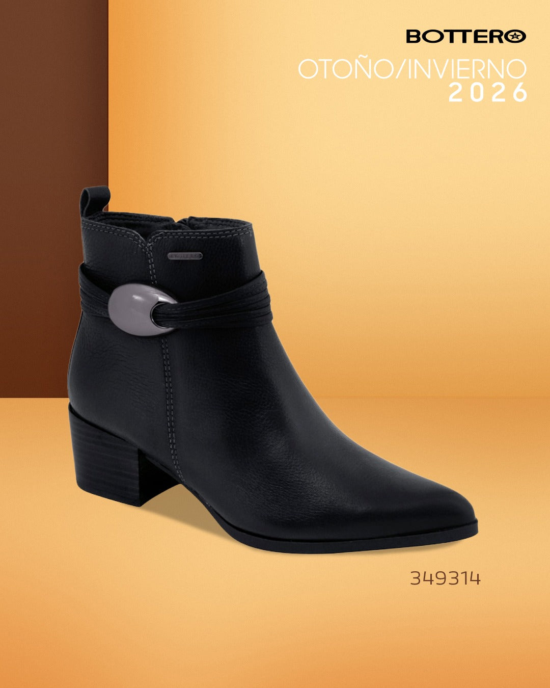 Botín de Cuero, Taco Bloque, Caña Corta con Detalle Lateral Metálico