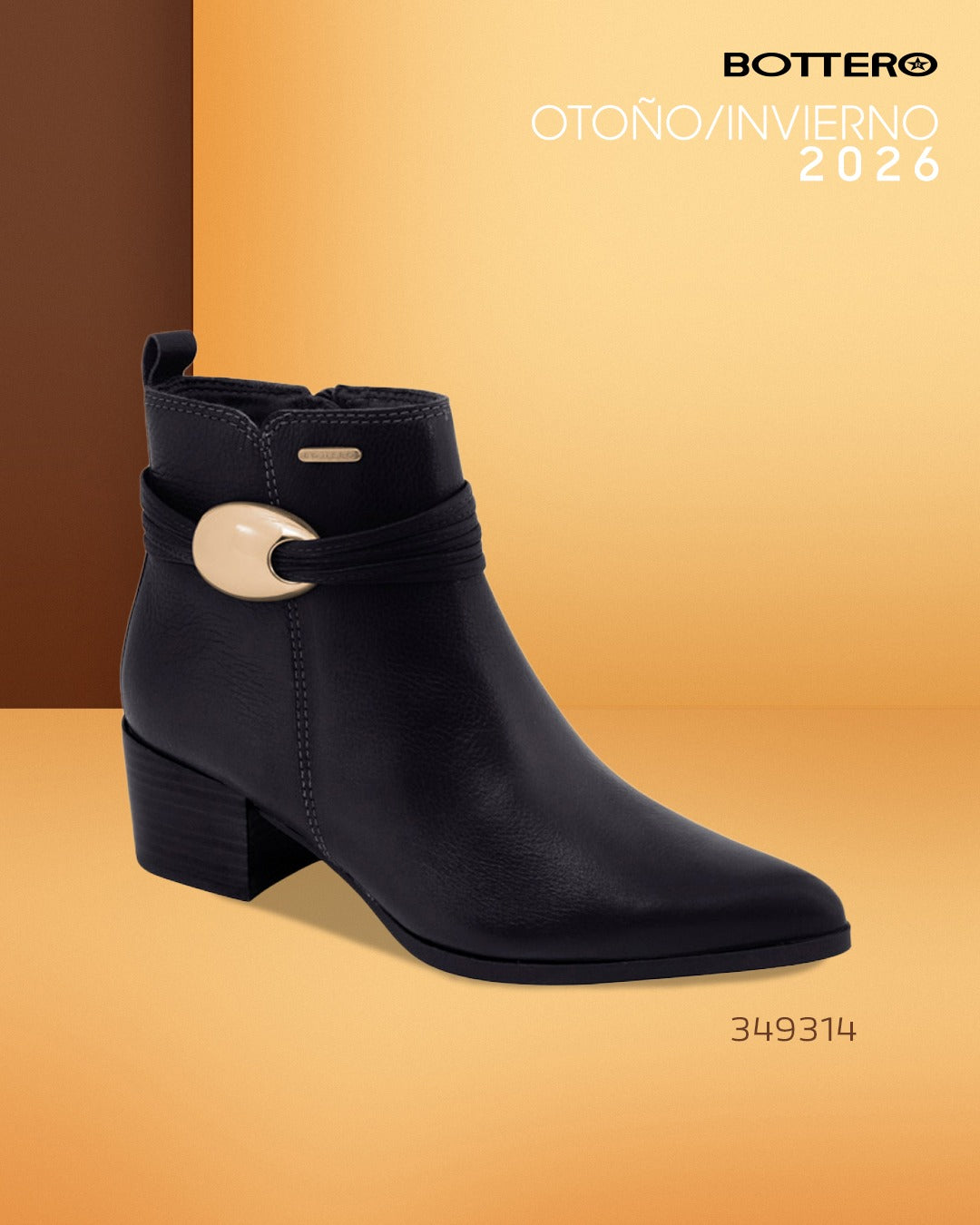 Botín de Cuero, Taco Bloque, Caña Corta con Detalle Lateral Metálico