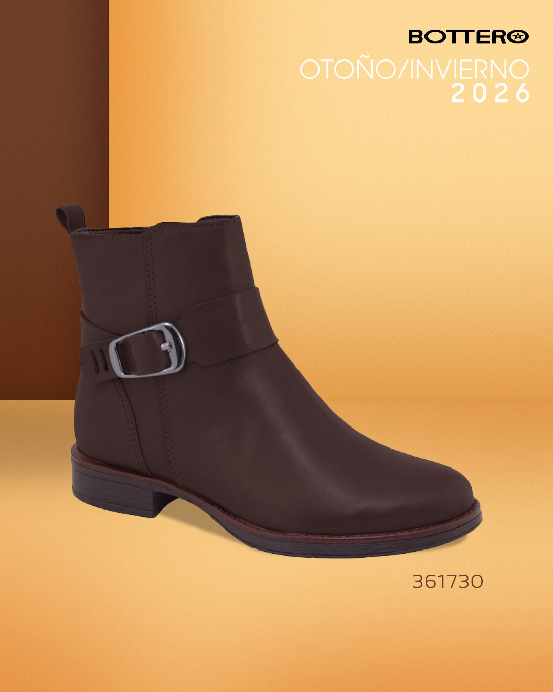 Botín de Cuero, Caña Corta con Hebilla Lateral y Taco Bajo