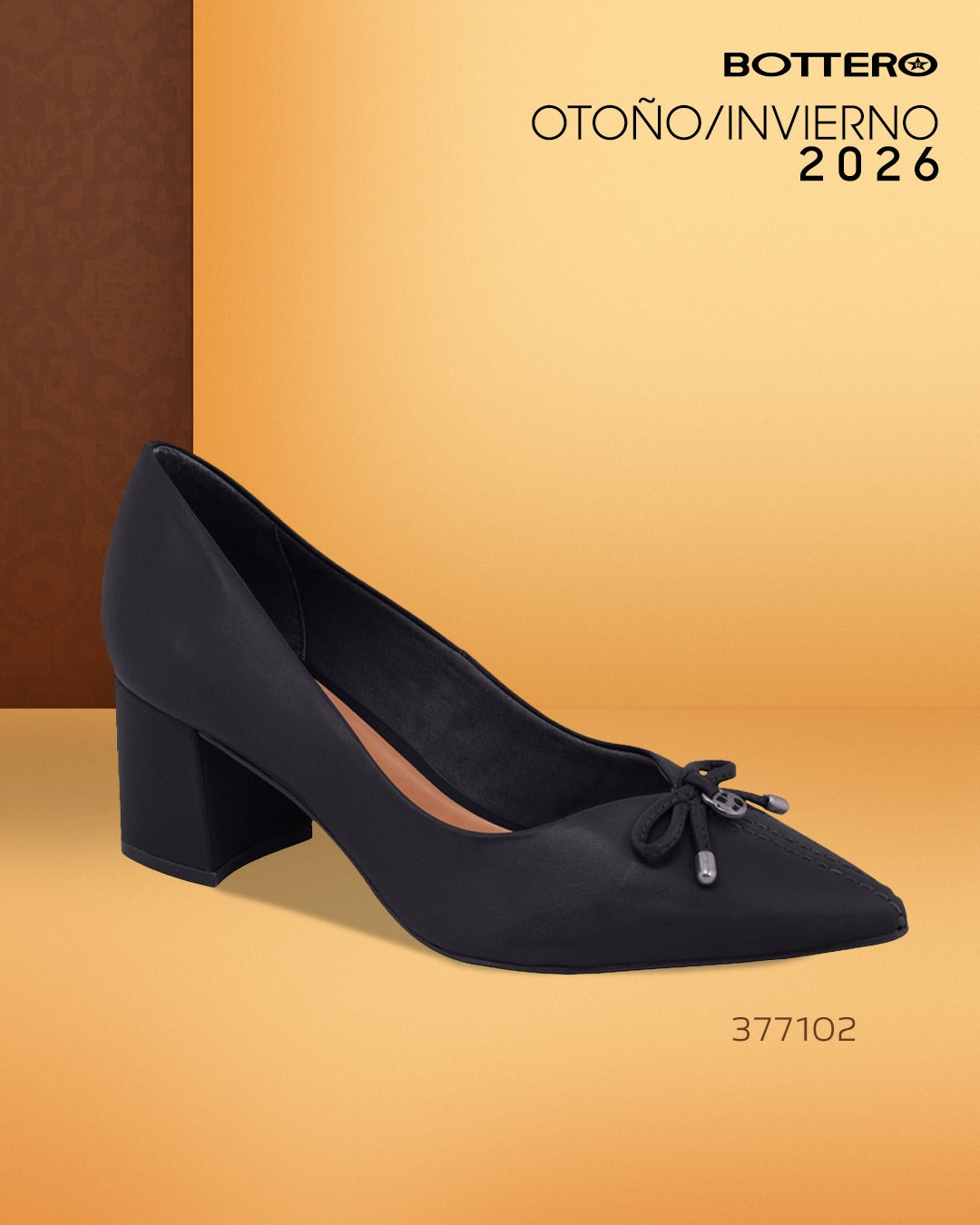 Zapato de Cuero Punta Fina con Lazo Decorativo y Taco Bloque