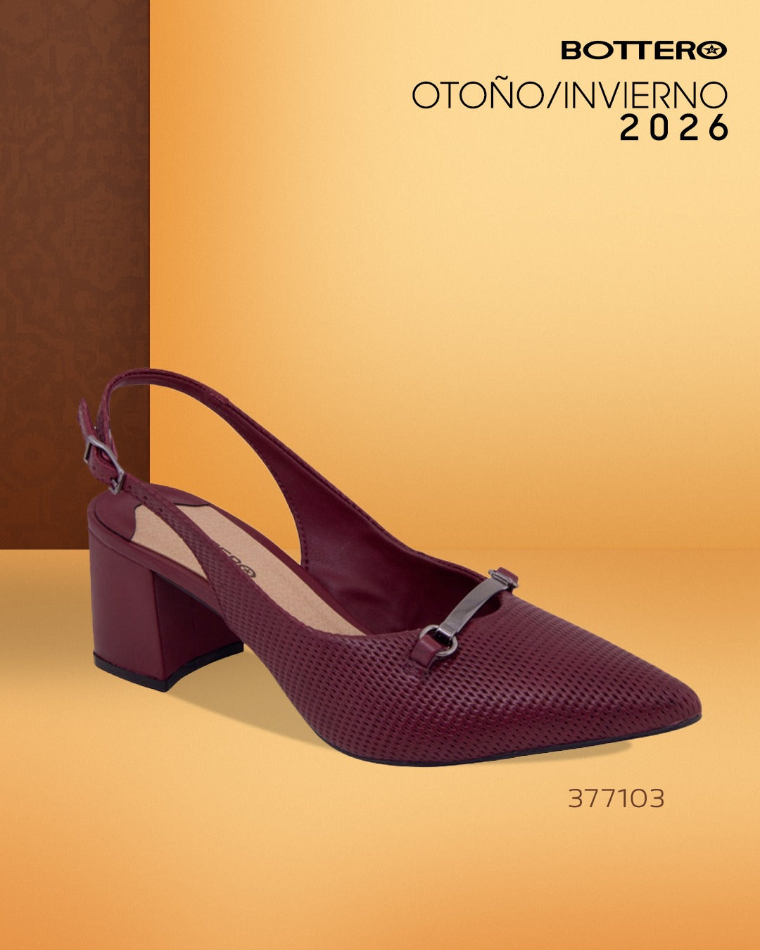 Zapato Slingback de Cuero Microperforado con Herraje Metálico y Taco Bloque