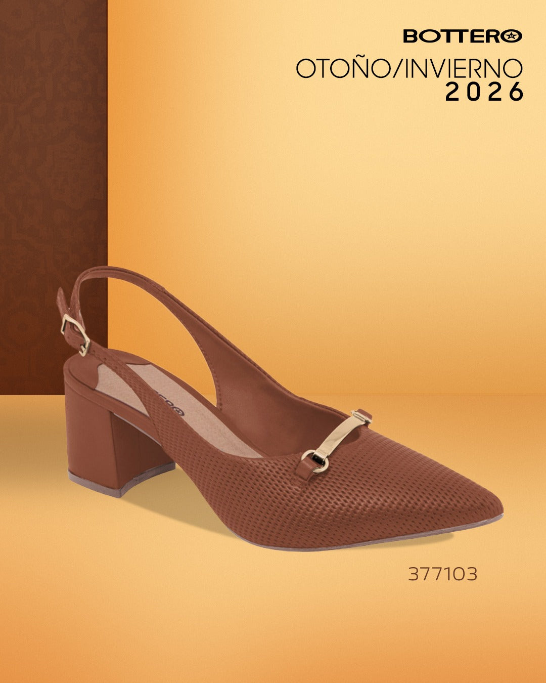 Zapato Slingback de Cuero Microperforado con Herraje Metálico y Taco Bloque