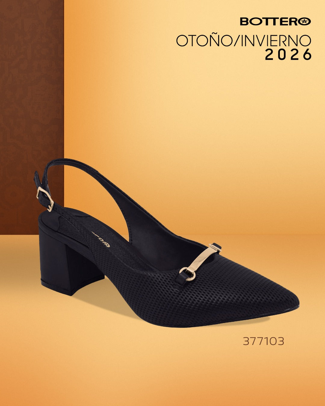 Zapato Slingback de Cuero Microperforado con Herraje Metálico y Taco Bloque