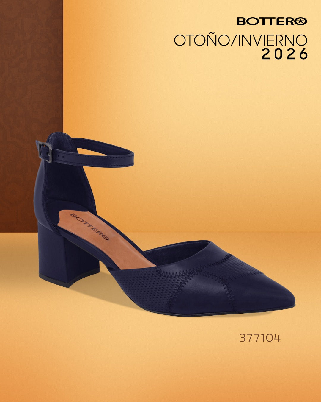 Zapato de Cuero Punta Fina con Pulsera al Tobillo, Costuras Decorativas y Taco Bloque